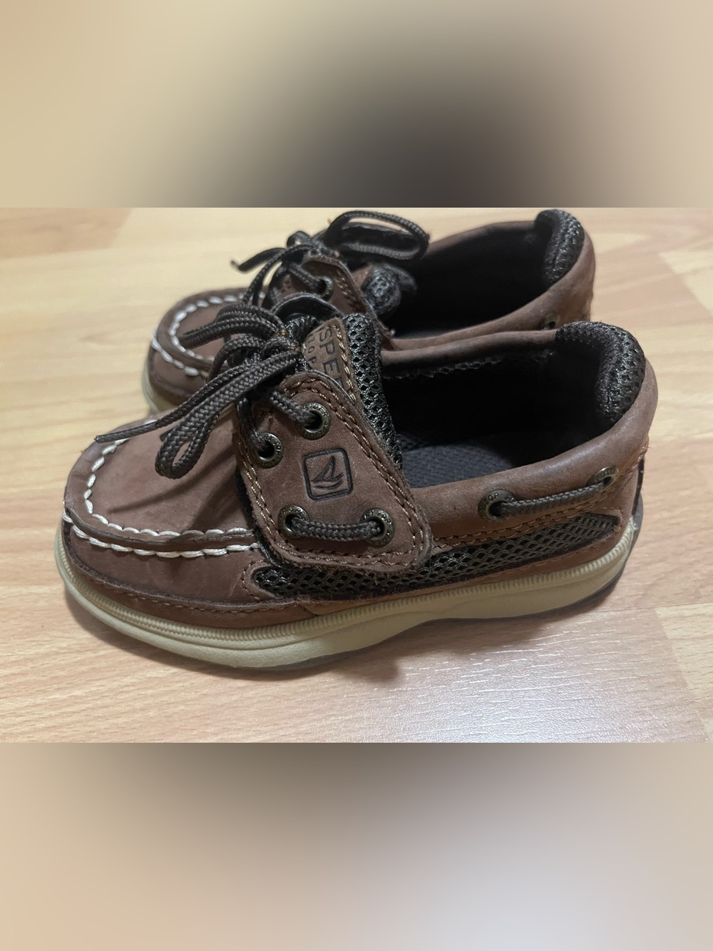 Sperry Kids Brown and Black Boat Shoes with Velcro